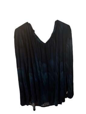 Amrto Plus Size 4XL Teal Abstract Print V-Neck Long Sleeve Tunic Blouse